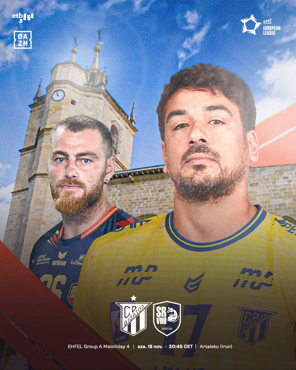 𝐏𝐀𝐑𝐓𝐈𝐃𝐀 𝐄𝐆𝐔𝐍𝐀! 🤾

🏆 <a href="/ehfel_official/">EHF European League</a>. 𝐓𝐚𝐥𝐝𝐞 𝐟𝐚𝐬𝐞𝐚, 𝐉𝟒
🆚 <a href="/SRVHB/">Saint-Raphaël Var Handball</a> 
🏟️ 𝗔𝗿𝘁𝗮𝗹𝗲𝗸𝘂
⏰ 20:45
📺 <a href="/eitbkirolak/">EITB Kirolak</a>  eta <a href="/DAZN_ES/">DAZN España</a> 

#AupaBidasoa💛 #BatzenGaituenKorrontea #IrundikEuropara✈️