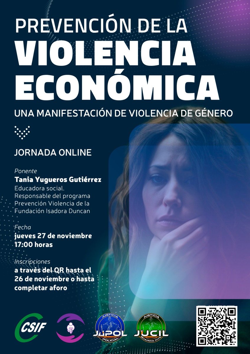 IgualdadCSIF's tweet image. #CSIF junto a Jupol y Jucil organizan la Jornada online: &quot;Prevención de la violencia económica, una manifestación de violencia de género&quot;.  El jueves 27 noviembre, a las 17:00 horas. Información completa e inscripciones en: 
csif.es/es/noticia/por…