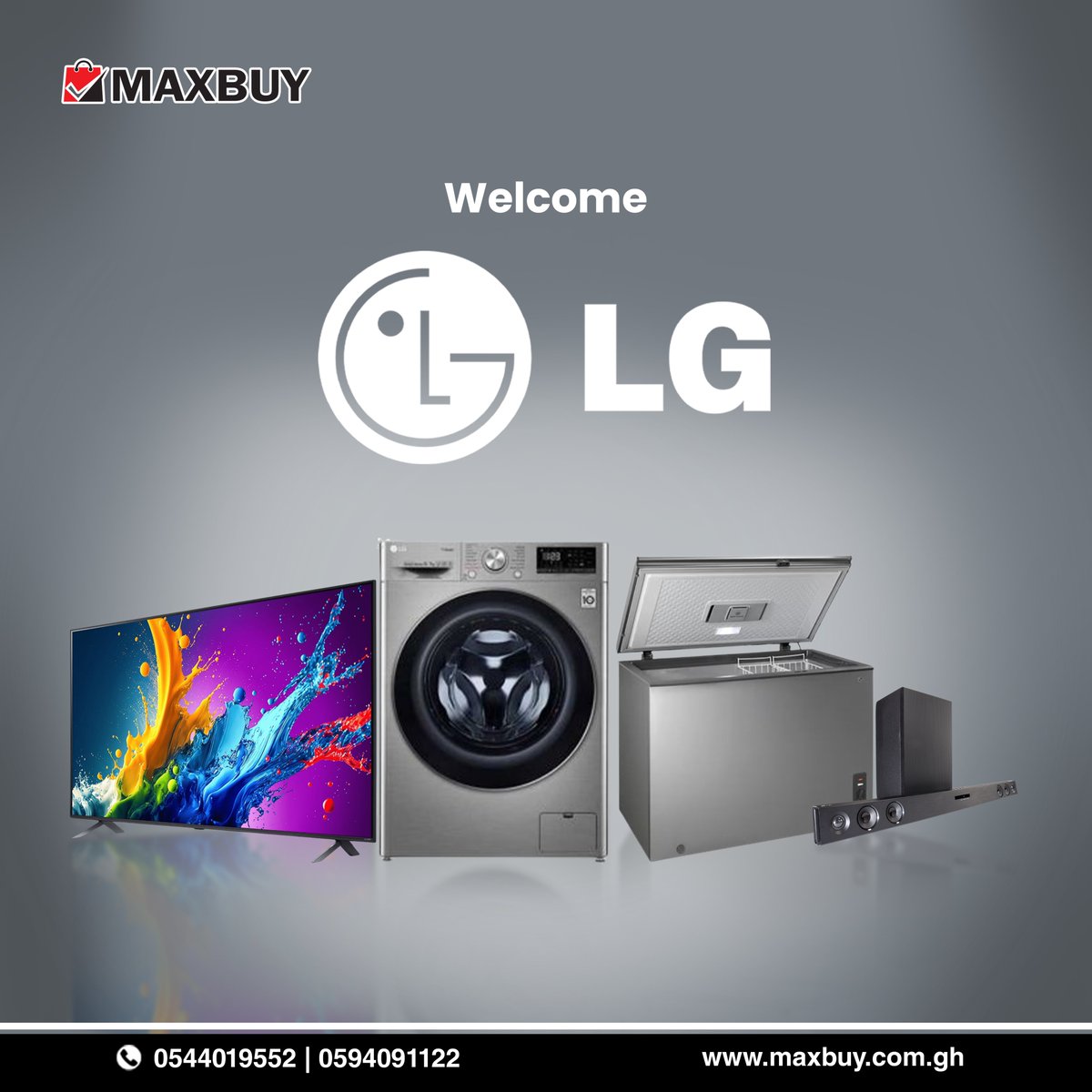 maxbuyghana's tweet photo. Big News! We have expanded our lineup to bring you even more quality, variety and value. Say hello to our newest added brand "LG". Now available in all our stores.
#MaxBuyGhana 
#LG
#NewInStore
#brandlaunch
#BrandUpdate
#lifeisgood https://t.co/NoqvDlTpLI