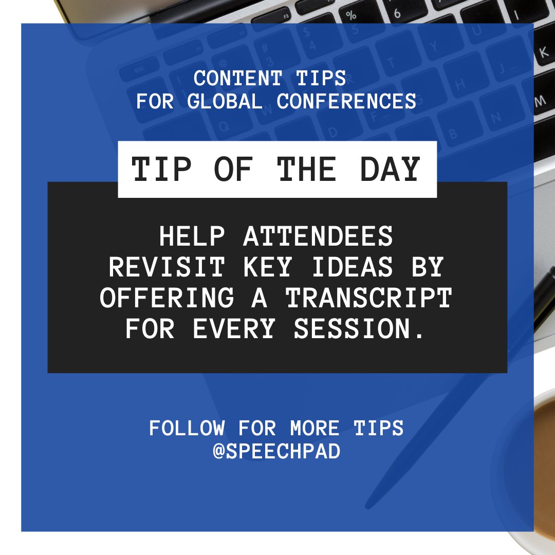 Give attendees a clean transcript for every session. It helps them revisit key ideas, cite speakers accurately, and retain more of what they learned.

Learn more: speechpad.com/conference-tra…

#EventProfs #GlobalConferences #AccessibilityMatters