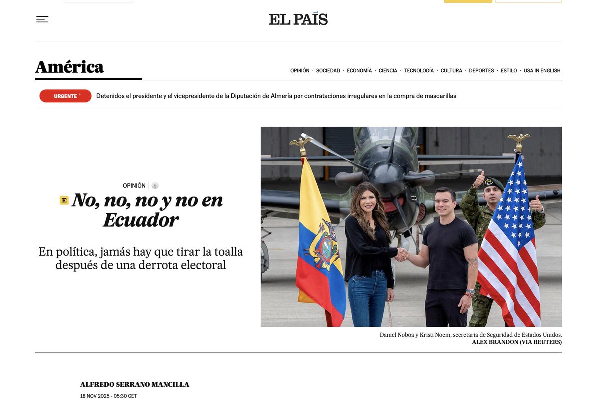 alfreserramanci's tweet image. No, No, No y No en Ecuador 🇪🇨
Mi análisis de lo sucedido en @el_pais 
En Política, jamás hay que tirar la toalla después de una derrota electoral.
No hay hacerlo porque no se puede hacer Política sin estar convencido de que la vida no termina en una cita electoral; y porque hay…