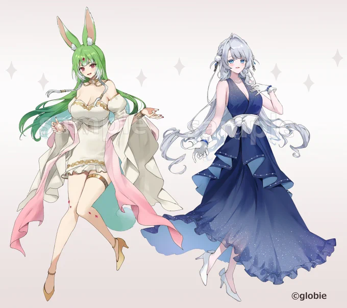 【お仕事】 globie所属のMaeve様とCera様のドレス姿イラストを担当させていただきました。 1周年おめでとうございます