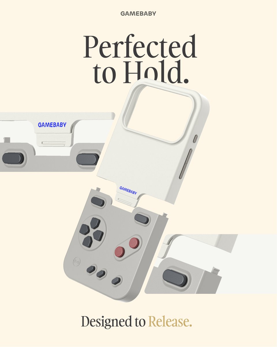 BitmoLab's tweet image. WHAT'S NEW ON GAMEBABY (iPhone 17 series)?

1.All-New Color: GAMEBABY Retro!
2.D-pad Uses 4 Independent Buttons
3.Improved Key Travel &amp;amp; Tactile Feel
4.Oval-Shaped Keycaps with Reinforced Lip
5.Optimized Clips for Easy Dismantling

.
#RetroGaming #GAMEBABY #GameBoy #iPhone17