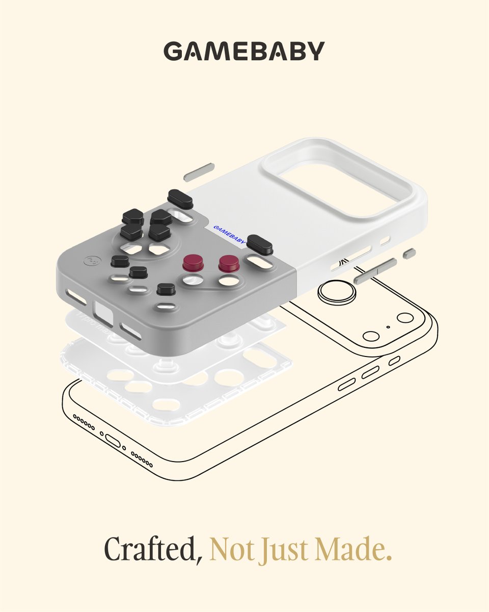BitmoLab's tweet image. WHAT'S NEW ON GAMEBABY (iPhone 17 series)?

1.All-New Color: GAMEBABY Retro!
2.D-pad Uses 4 Independent Buttons
3.Improved Key Travel &amp;amp; Tactile Feel
4.Oval-Shaped Keycaps with Reinforced Lip
5.Optimized Clips for Easy Dismantling

.
#RetroGaming #GAMEBABY #GameBoy #iPhone17