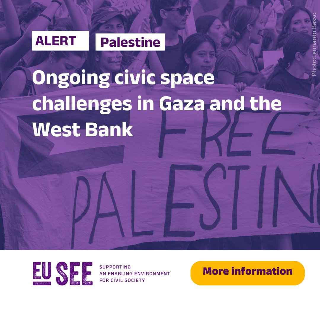 Forus_Int's tweet image. Civic space in Gaza and the West Bank remains critically restricted. Despite a fragile ceasefire, civil society, humanitarians and independent media face severe barriers to operating, reaching communities and documenting violations.

🔗 eusee.hivos.org/alert/ongoing-…

#Gaza #EUSEE