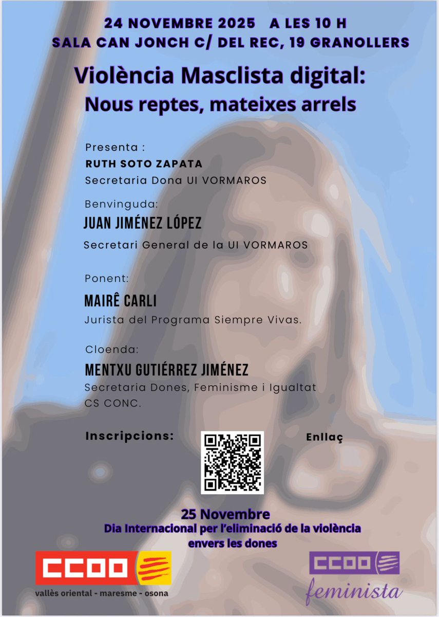 Companys i companyes! El pròxim 24/11 entorn al 25N desde <a href="/ccoovormaros/">CCOO VORMAROS | ☎️933 100 000 💻consulta.ccoo.cat</a> es realitzarà una xerrada a Can Jonch. Inscripcions al següent link docs.google.com/forms/d/e/1FAI…