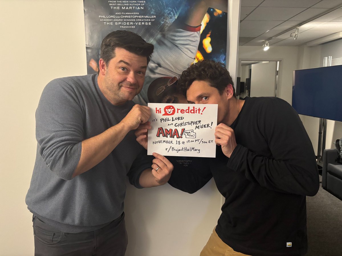 映画『プロジェクト・ヘイル・メアリー』のフィル・ロード＆クリストファー・ミラー監督が、RedditでAMA（なんでもQ＆A）を開催します。
日本時間11月19日(水)午前5:00より。   

監督たちへの質問は下記のスレッドへどうぞ。
🔗reddit.com/r/ProjectHailM…