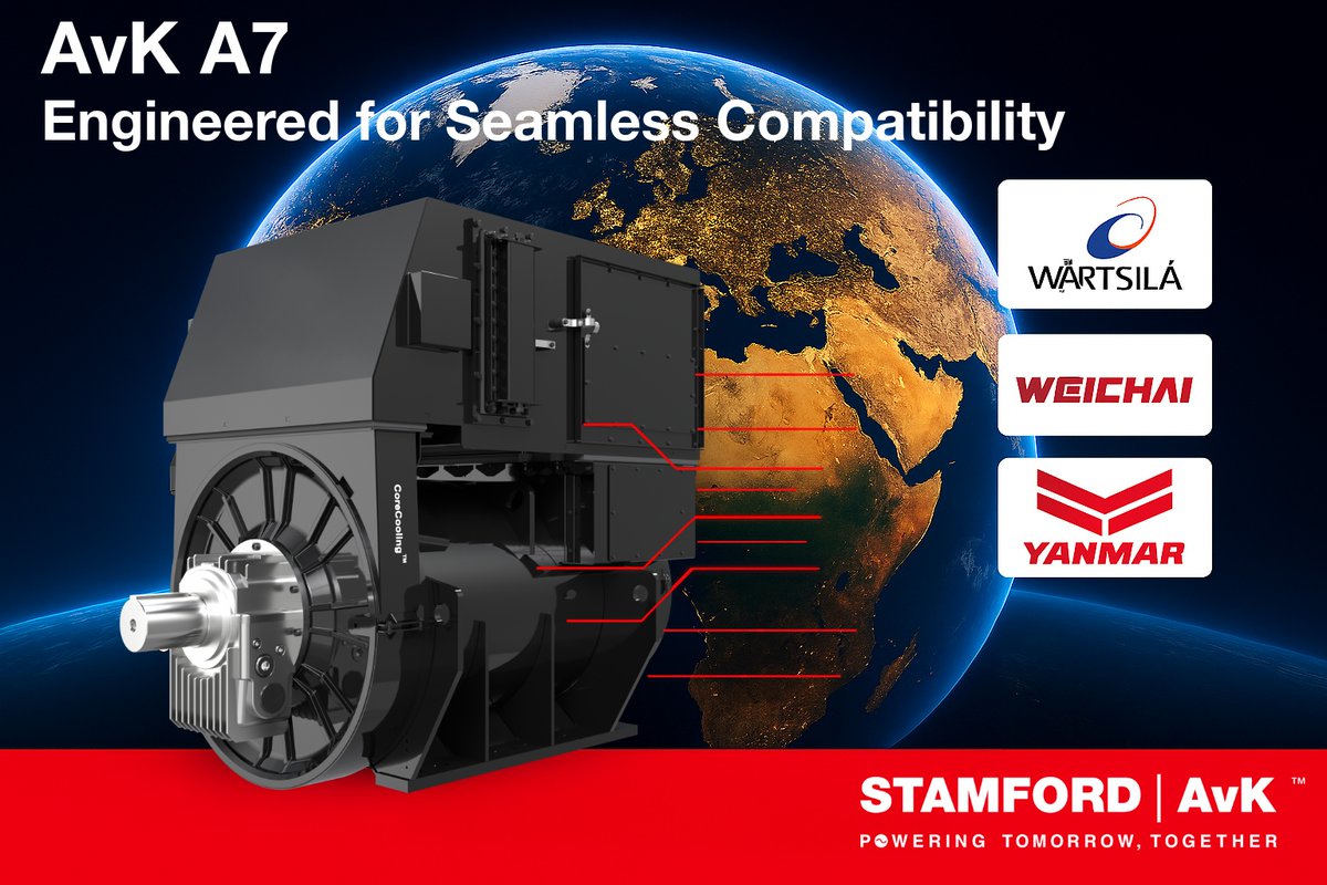 STAMFORDAvK's tweet image. The AvK A7 alternator delivers uncompromising performance for marine propulsion &amp;amp; critical power. Engineered for seamless integration with @wartsilacorp, @WeichaiOfficial &amp;amp; Yanmar.
🔗 Discover more: stamfordavk.li/U67n5a-0x3

#STAMFORDAvK #LetsPowerUp #Alternators #AvKRange #AvKA7