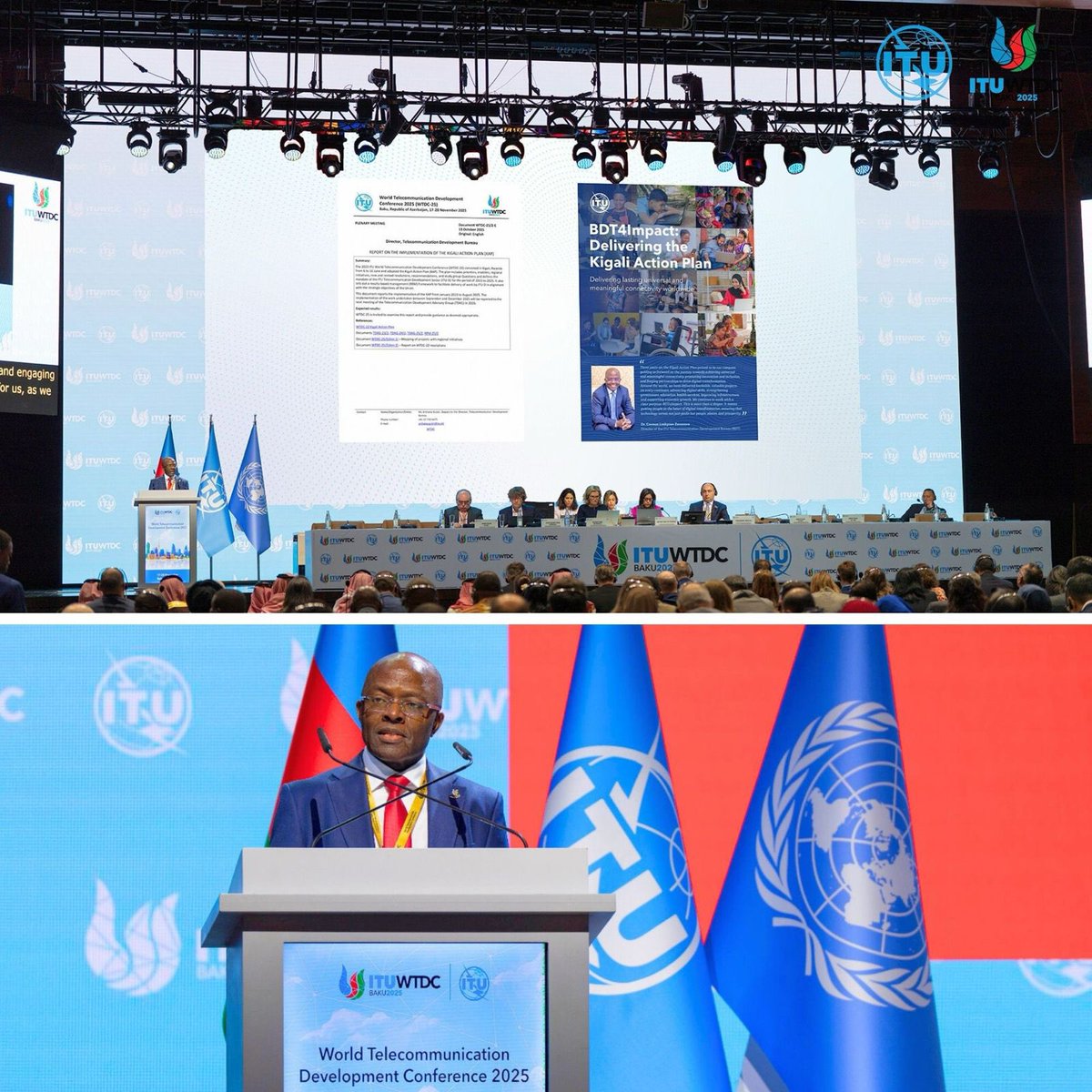 ITUBDTDirector's tweet image. Yesterday, I presented our achievements in implementing the Kigali Action Plan, our compass since the last #ITUWTDC. Together with our members and partners, we delivered bankable, high-impact projects across the world advancing digital development for all and leaving no one…