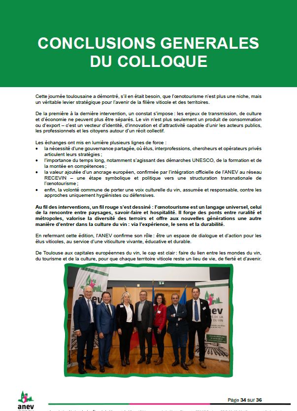 📢 Les Actes du #ColloqueANEV2025 sont en ligne !  

👉Retour sur les échanges du 7 novembre à <a href="/Toulouse/">Toulouse - Mairie et Métropole</a> autour d’une thématique importante pour nos territoires viticoles : l'#Œnotourisme

Pour télécharger la synthèse : 🔗elusduvin.org/wp-content/upl…

Bonne lecture !
<a href="/elusduvin/">ANEV</a>