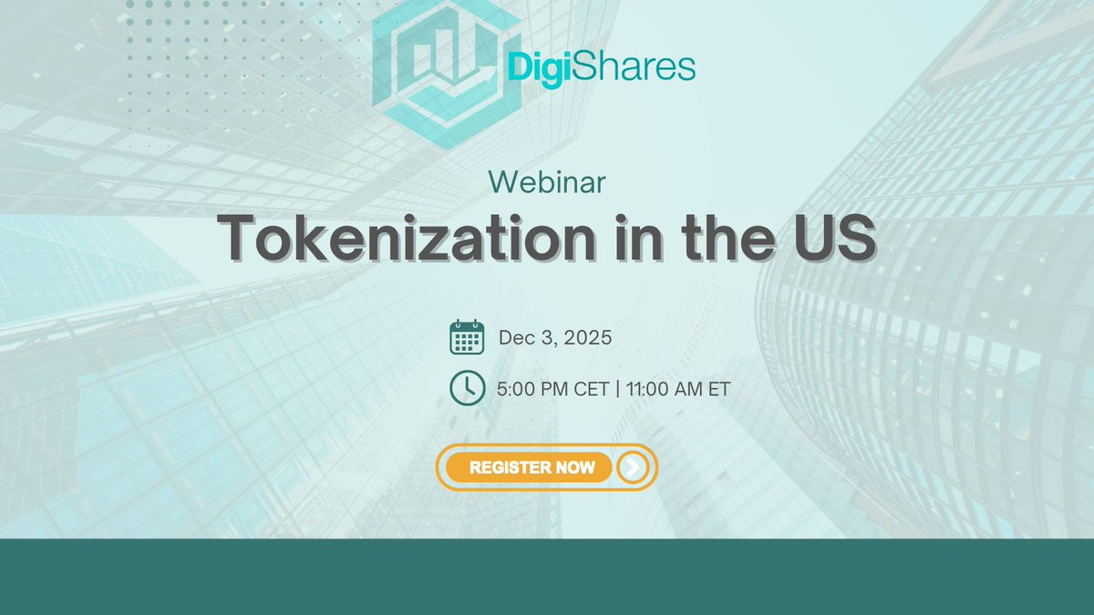 📢 Another webinar is coming! This time, we're tackling a massive topic: Tokenization in the US.  

We'll explore key trends, challenges, and the future outlook for tokenized assets. We have an expert speaker joining, announcement coming soon! 

Register below!