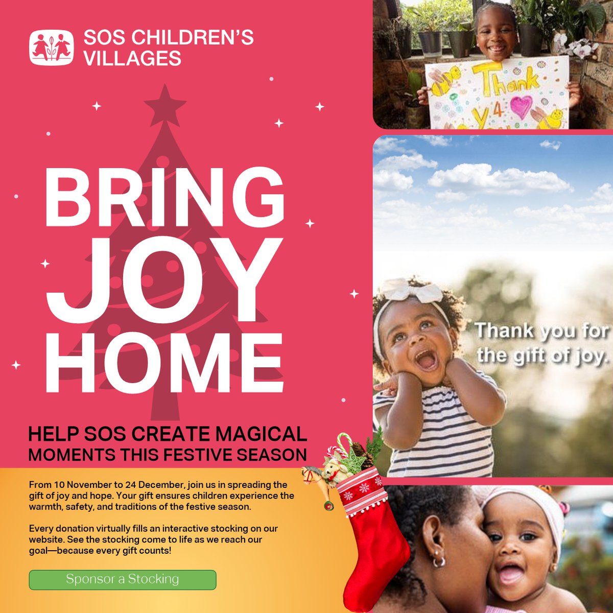 soscv_sa's tweet image. Join us in spreading the gift of joy and hope. Your gift ensures children experience the warmth, safety, and traditions of the festive season.

Help SOS create magical moments this festive season.
#BringJoyHome
sossouthafrica.org.za/shop