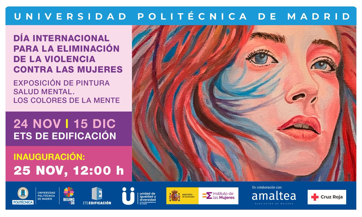 Con motivo del #25N,  reflexionaremos sobre la eliminación de la violencia hacia las mujeres a través del arte con la exposición del Círculo de Pintores Solidarios: “Salud Mental. Los colores de la mente”.
🗓️ 25 de noviembre, 12:00 h
📍 <a href="/ETSEM_UPM/">Edificación UPM</a> 
#ViolenciaCero #SaludMental