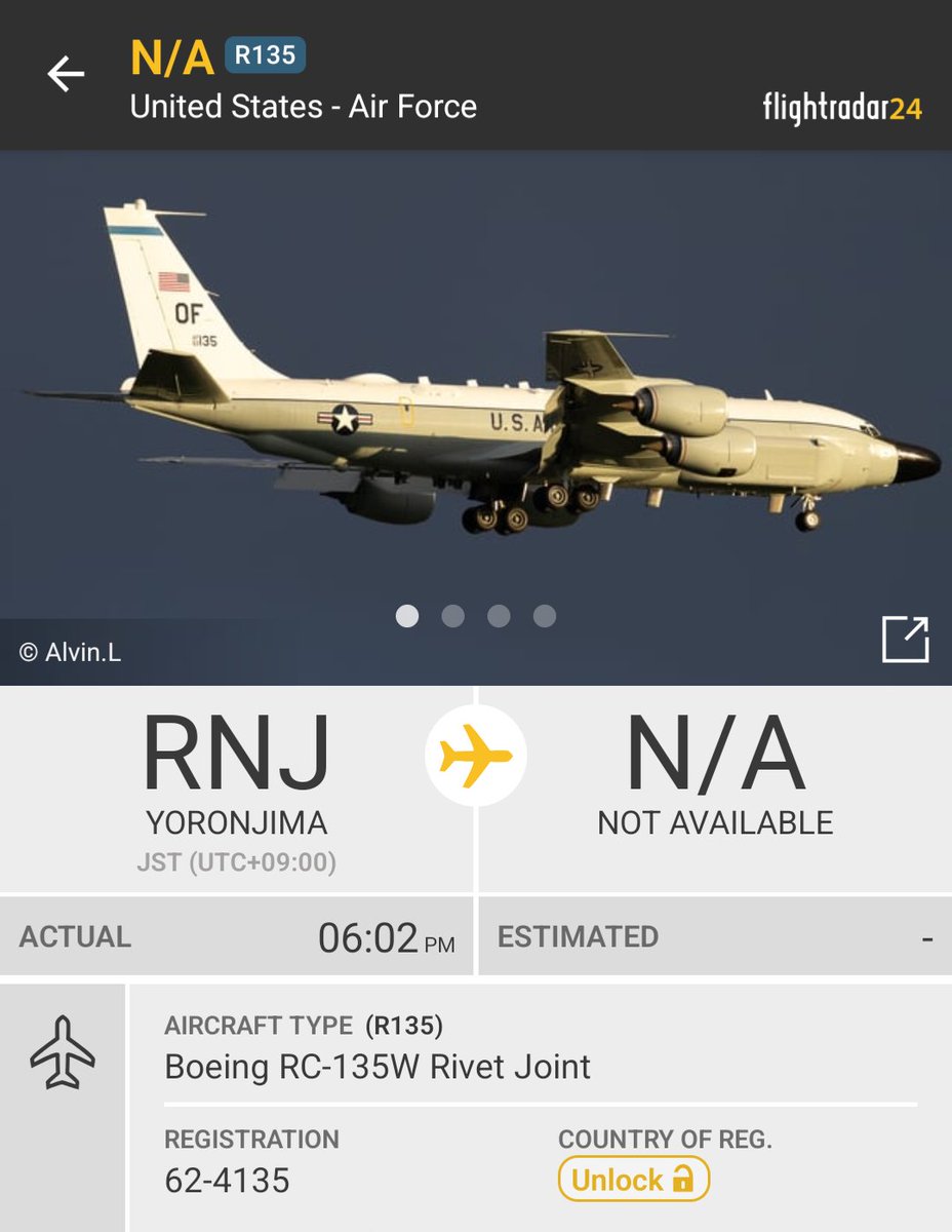 OSINTMilTracker's tweet image. 🇺🇲⚔️🇯🇵 — #USAF ✈️ Boeing RC-135W Rivet Joint departed from Yoron, Oshima District, Kagoshima, #Japan 🇯🇵, towards Okinawa Island for collecting and analyzing electronic emissions from land, sea, and air targets to support military operations.

REG 62-4135 -fr24.com/3d26ed58