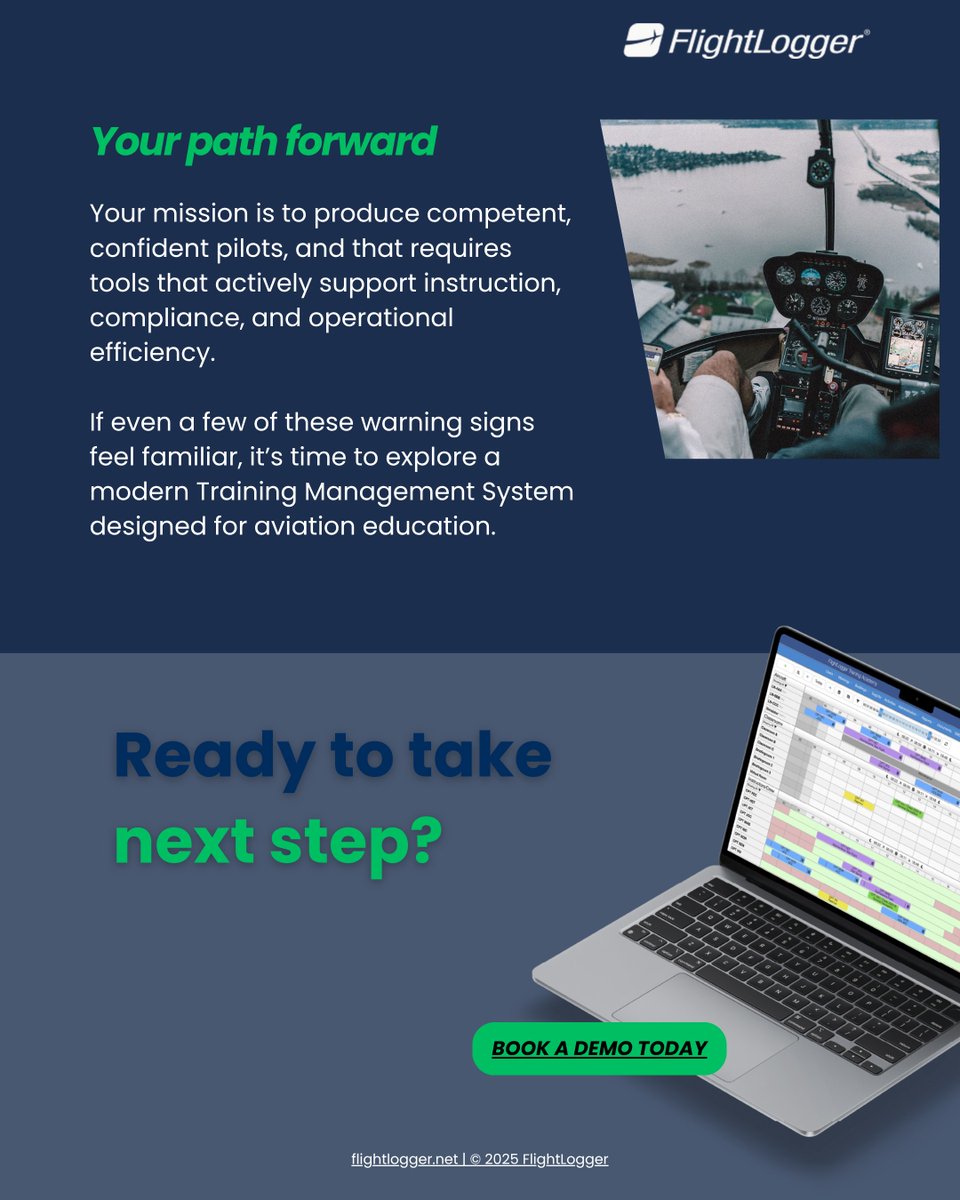 FlightLogger1's tweet image. Your flight school is growing... can your systems keep up?📈

⚠️ We’ve identified 7 warning signs that your training management system be holding you back.

➡️ Swipe.
📖 Read the full blog post here: eu1.hubs.ly/H0pKRhJ0

#FlightLogger