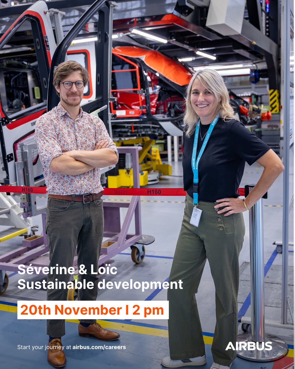 Let’s talk energy transition.

Join Séverine &amp; Loïc Thu 20 Nov at 14:00 CET for a live session on how <a href="/AirbusHeli/">Airbus Helicopters</a> is acting for a more sustainable future in aerospace.

🔗 Sign up: forindustrie.fr

#AirbusHelicopters #Sustainability #ForIndustrie #Environment