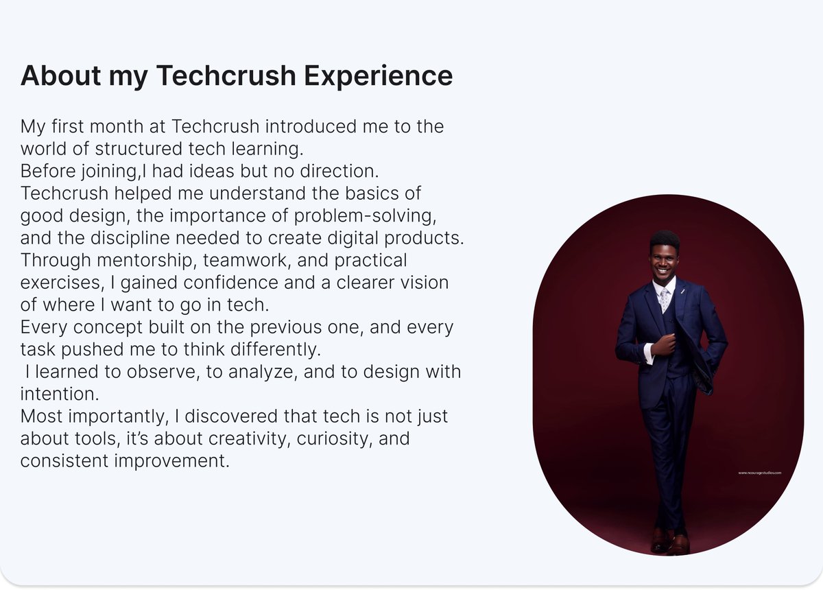 uiuxjackal's tweet image. My first month at Techcrush introduced me to the world of structured tech learning. 
#TechcrushOneMonthRecap #Tech4AfricansScholars
@TechCrushHQ @Meedayyy @JoshOpaleke