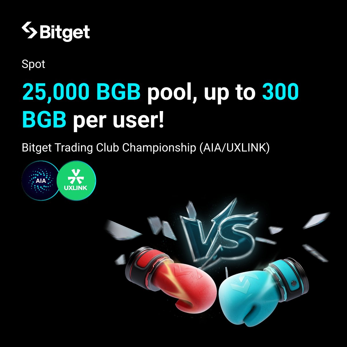 bitget's tweet image. The new round of the Bitget Trading Club Championship is live, exclusive for $AIA @DeAgentAI &amp;amp; $UXLINK @UXLINKofficial traders!

🏆 25,000 BGB up for grabs, up to 300 BGB per user!

⏰ Event period: Nov 18, 8:00 – Nov 26, 8:00 (UTC) 

🔥 Register now: bitget.com/launchhub/trad…