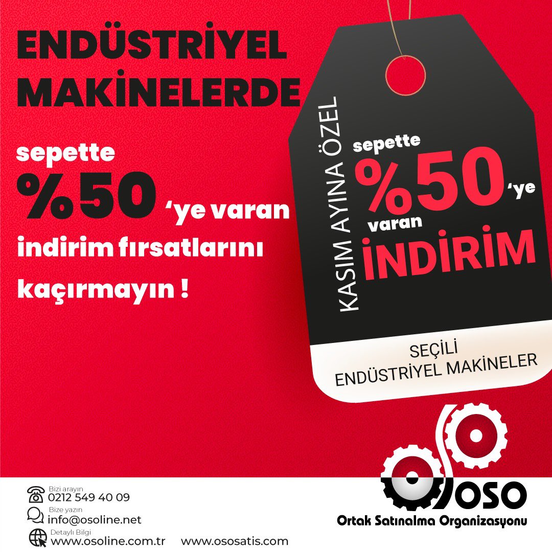 OSOLINE_'s tweet image. Türkiye’nin endüstriyel üretim gücünü dijital dünyaya taşıyan OSOSATIŞ, Kasım ayına özel avantajlarla karşınızda!
Endüstriyel Makinelerde sepette %50’ye varan indirim fırsatı kaçırmayın.
Fırsatları keşfedin! 👉 ososatis.com/endustriyel-ma…
…
#EndüstriyelÜrün #EndüstriyelMakine