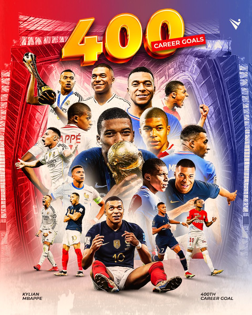 Vitons_Graphixx's tweet image. Celebrating Mbappé’s 400th career goal with a design that captures his journey  from Monaco to Paris, France, and now Madrid. 

A visual story of speed, evolution, and greatness. #smsports