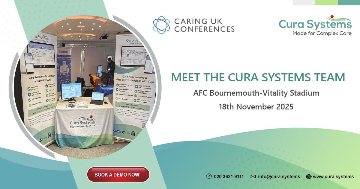 CuraSys's tweet image. 👋 Hello, Bournemouth!
If you&apos;re attending today’s @CaringUK  Conference, be sure to stop by 📍the Cura Systems stand and discover how we can make complex care more manageable. See you there!
#CuraSupportsComplexCare #CareSoftware