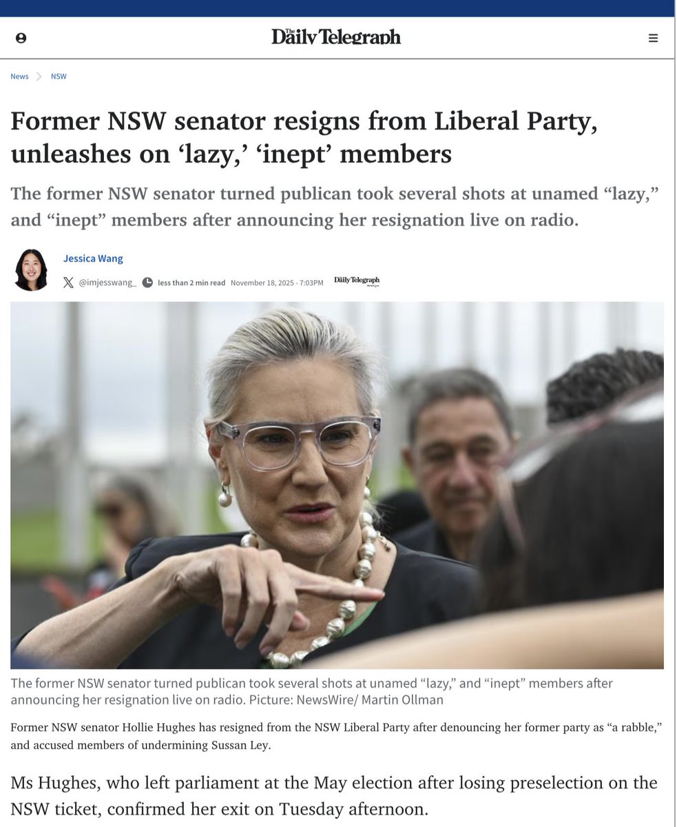 LyndaFrench19's tweet photo. #HollieHughes Quits Liberals in disgust!
#nswpol #NSWLibs
“I don’t think they reflect what a lot of Australians feel anymore and I’m, quite frankly, I’m just sick of it.”
https://t.co/6xTKCCcB3e
https://t.co/cAB5uUTiOo https://t.co/VZri2qxPoL