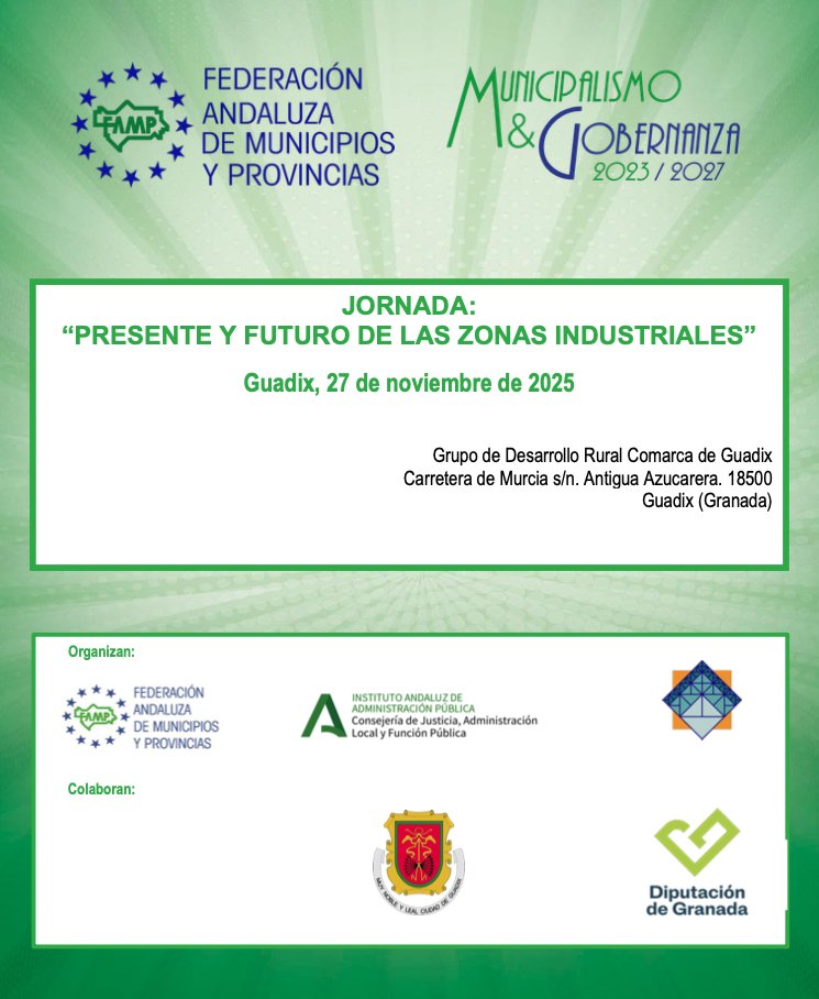 El 27 de noviembre acogemos en la sede del GDR Comarca de Guadix la jornada “Presente y futuro de las zonas industriales”. De 9:00h a 14:00h, formato presencial y online.

Inscripción gratuita en f.mtr.cool/ijnxwrnblb