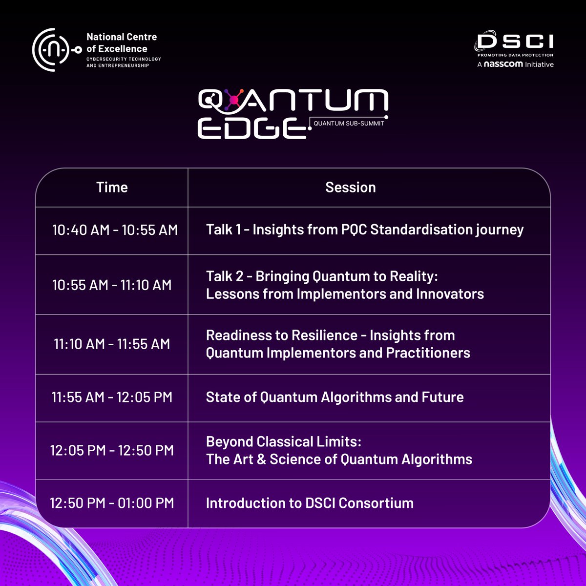 CoeNational's tweet image. As quantum shifts from ideas to implementation, the ecosystem needs clarity and direction.

#QuantumEdge at #AISS2025 opens that conversation with experts and innovators from across the field.

Explore the agenda and be part of the dialogue :dsci.in/event/aiss-202…

@DSCI_Connect