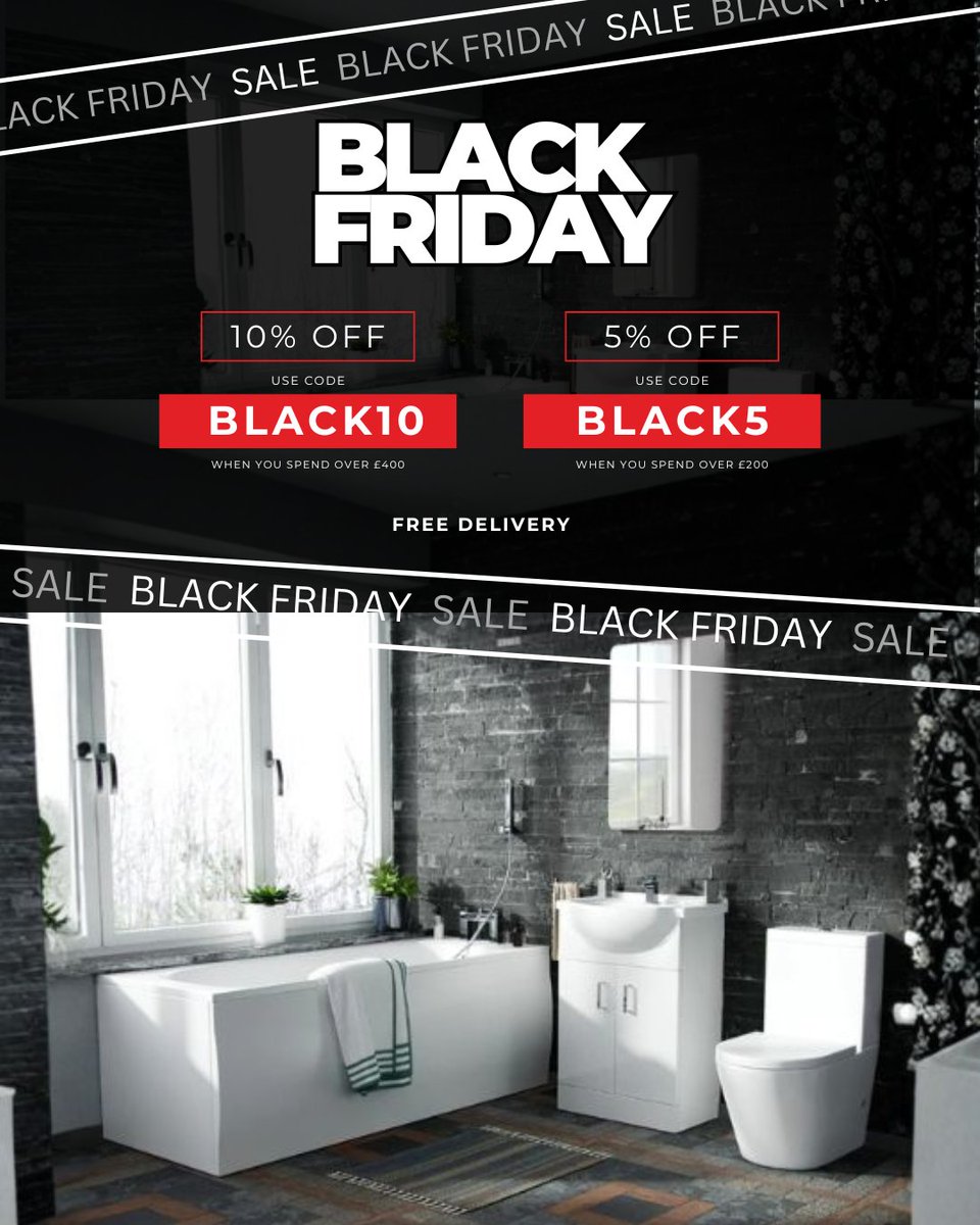 NesHomeUK's tweet photo. 🖤 Black Friday!
💸 10% OFF £400+ (BLACK10)
💰 5% OFF £200+ (BLACK5)
🚚 Free delivery — ends 30 Nov
Nes Home: modern, stylish bathroom furniture built to elevate your space.
Shop 👉 https://t.co/Nl8ZMgNRXR

#BlackFriday #NesHome #BathroomUpgrade https://t.co/xmDLYsbNVp