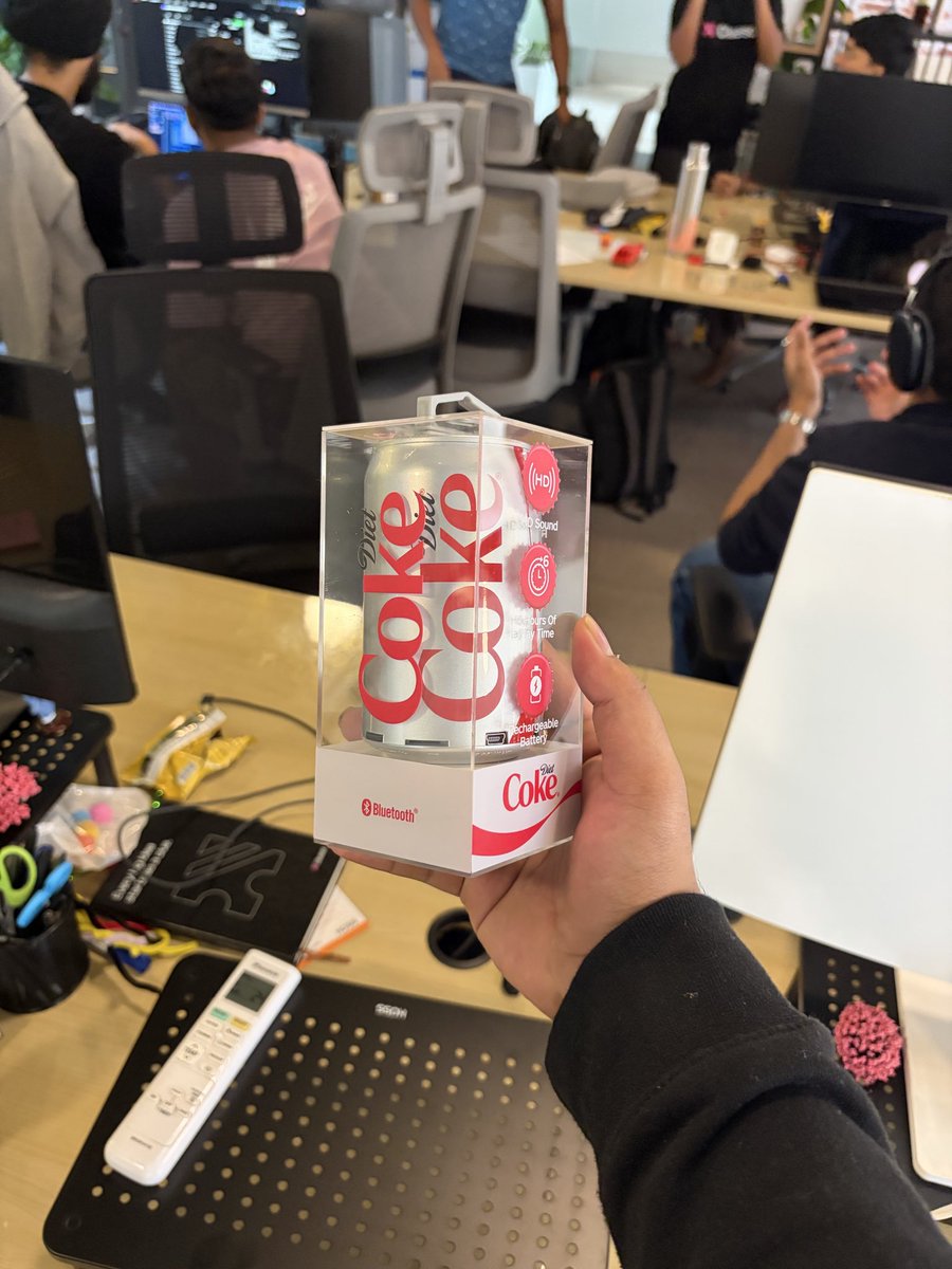 xcarnn's tweet image. introduced diet coke culture in office so hard that founder brought this diet coke speaker from america