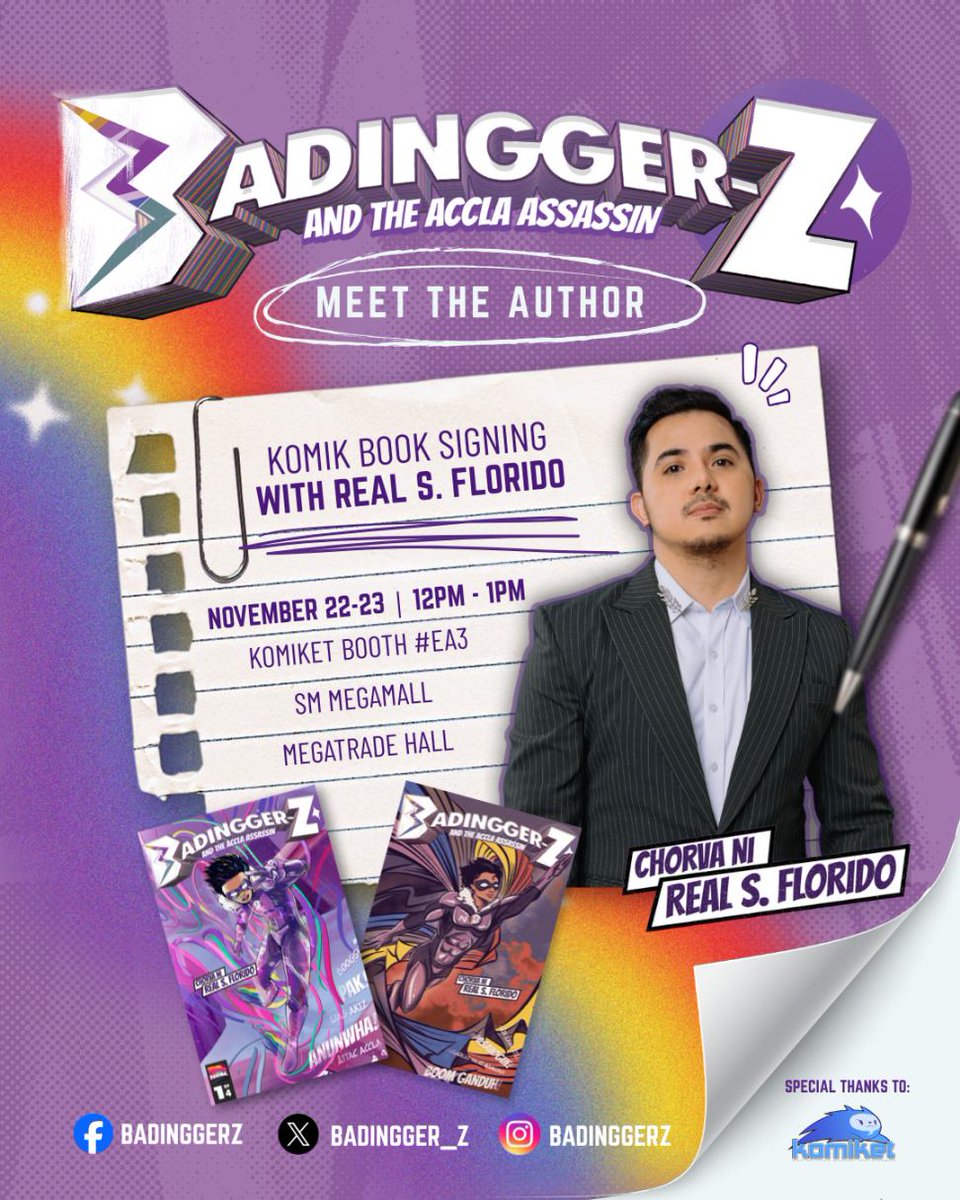 Hola Ses!   Ready na ba ang inyong fersona para sa pasabog na book signing this weekend? 

See you sa meet-the-author moment ng Badingger-Z! 💅📚✨  

#badinggerz #paskomiket2025 #badinggerzatpaskomiket
