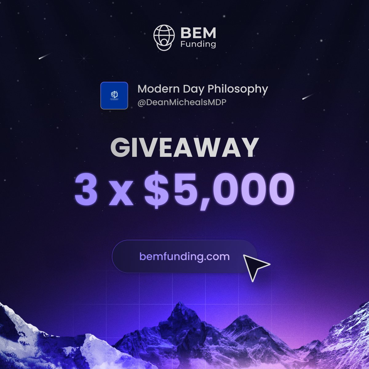 BEM FUNDING 3x$5,000 GIVEAWAY!

1. Follow <a href="/DeanMichealsMDP/">Modern Day Philosophy</a> and <a href="/BemFunding/">BEM Funding</a> 

2. Like and Repost

3. Tag 2 friends

Winners by weekend