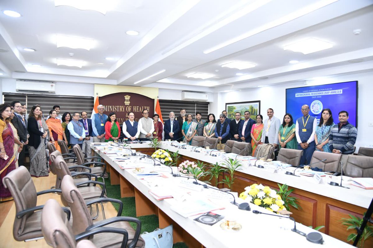 MoHFW_INDIA's tweet photo. #HealthForAll #AMR2.0
Union Health Minister Shri @JPNadda Launches National Action Plan on Antimicrobial Resistance 2.0
AMR is a major public health concern that can only be addressed through collective action: Union Health Minister
“Overuse and misuse of antibiotics has unfortunately become common practice, underscoring the urgency of corrective measures”
“Key strategies of AMR containment to be implemented under NAP AMR 2.0 which includes strengthening awareness, education and training, enhancing laboratory capacity and infection control in healthcare facilities”
https://t.co/HrPErb2kJ3
@PMOIndia @JPNadda @AnupriyaSPatel @mpprataprao @Min_FAHD @AgriGoI @moefcc @IndiaDST @Pharmadept @moayush @DoWRRDGR_MoJS @MIB_India @EduMinOfIndia