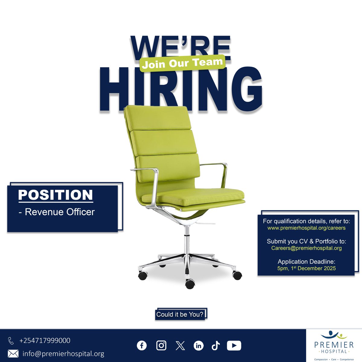 We’re hiring! If you’re passionate about making a real impact in healthcare, send your application to careers@premierhospital.org.  

Only shortlisted candidates will be contacted. No recruitment fees required.