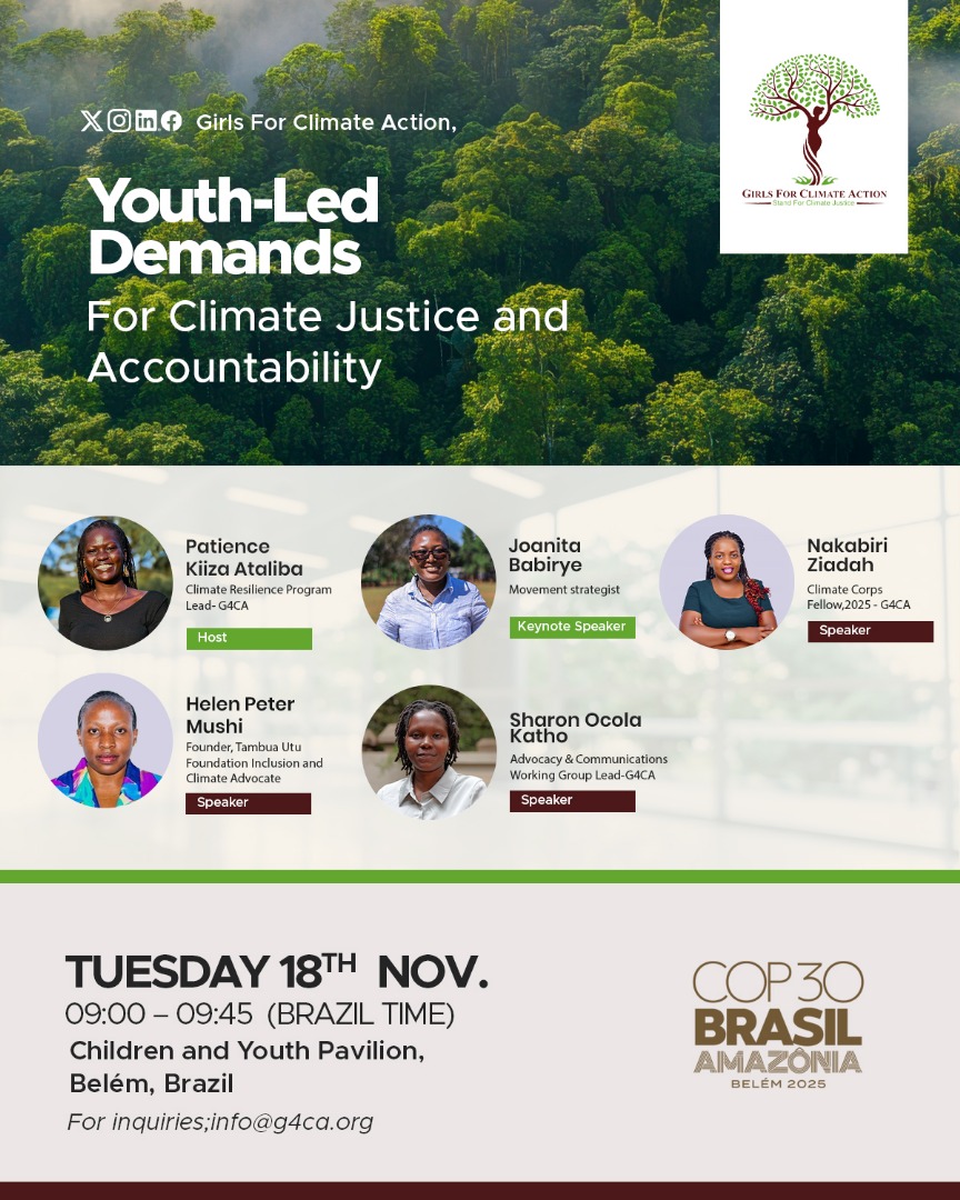 G4ClimateAction's tweet image. We are proud to continue building the capacity of #youngwomen and community actors to lead real #climatesolutions.
Today (18th Nov) at #COP30, we’re stepping onto the global stage with a powerful side event at the Children &amp;amp; Youth Pavilion:
“Youth-Led Demands for Climate Justice…