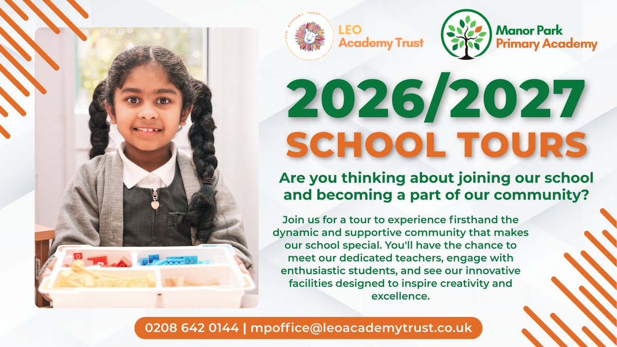 ManorParkSchSM1's tweet image. Interested in Manor Park Primary School for your child? We&apos;re holding parent tours starting Wednesday, Oct 2nd at 4 pm.
 
🟢 Dedicated tours for Nursery.
🟢 Tours for Reception-Year 6.
     
Please call the school office to book your spot. We can&apos;t wait to show you around!