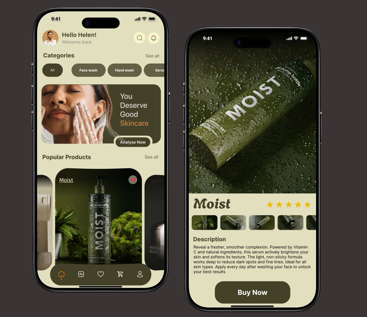 StanWebDev's tweet image. Designed a skincare app where personalization comes before browsing.
The &quot;Analyse Now&quot; feature eliminates buyer&apos;s doubt by recommending the right product instead of showing 50 options.

#UIUX #ProductDesign #AppDesign #Ecommerce