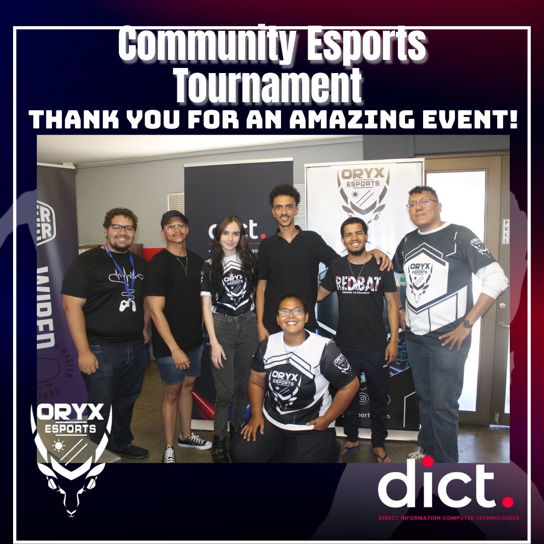 🙏 Thank you to everyone who made the Oryx x DICT Community Event a success!

Huge thanks to DICT, Jacob Marenga SS, our volunteers, players, spectators &amp; Sport Wrap’s Mariud Ngula.

Together we grow Namibian esports. 🖤
#Oryx_Esports_Namibia #Dictna #CommunityEvent