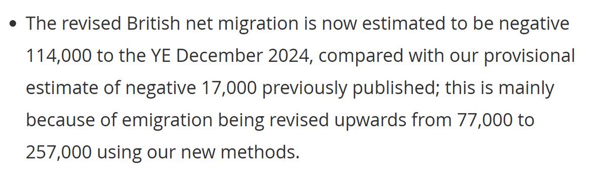 CharliePCole98's tweet image. The ONS also believes they have significantly underestimated emigration of British nationals, revising the figure from 77,000 to 257,000; meaning significantly more British people are leaving than previously thought.