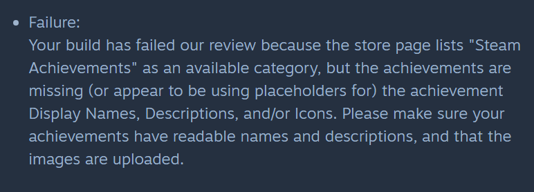 one of my stupid cheevo jokes worked too well, and tricked the steam team into thinking my game isn't ready lol

this is a custom image of a broken image, but it got flagged by steam approval mods

this is what happens when you make dumb meta jokes!!!

#indiedev life