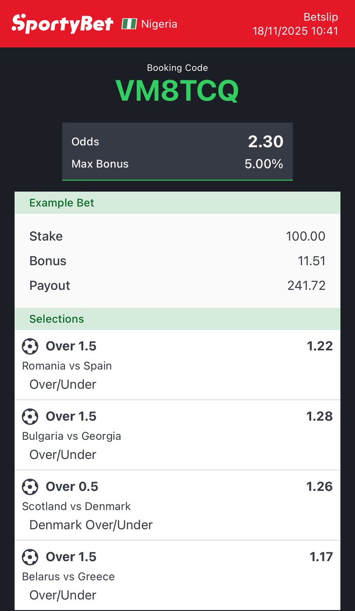 30 odds 🤝🤝🤝🤝X7HXN2
Bet of the day 🤝🤝VM8TCQ