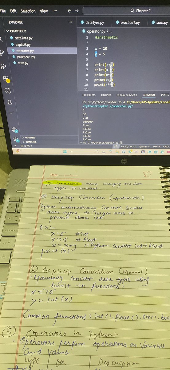 AnishKumar60393's tweet image. Hello Everyone 🙋,  

Today i&apos;m complete Chapter 02 - (Data Types &amp;amp; Operators  ) . 

From Python  &amp;amp;  AI  + ML   Full Course 2026 by  @saumya1singh mam .

@saumya1singh

#pythonlearningjourney 
#ai #machinelearningpython 
#CodingJourney
