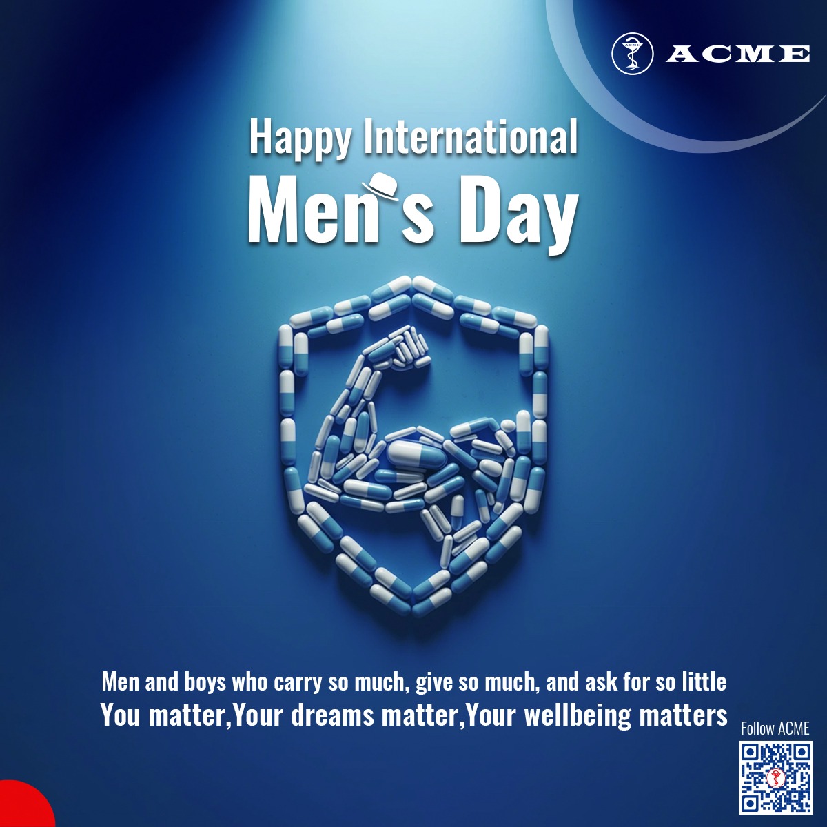 ACMELabLtd's tweet image. Honoring the strength, resilience, and quiet sacrifices of men and boys everywhere.
Today is a reminder: your wellbeing matters too.
#ACME #ACME_LAB #InternationalMensDay #SupportMenAndBoys
