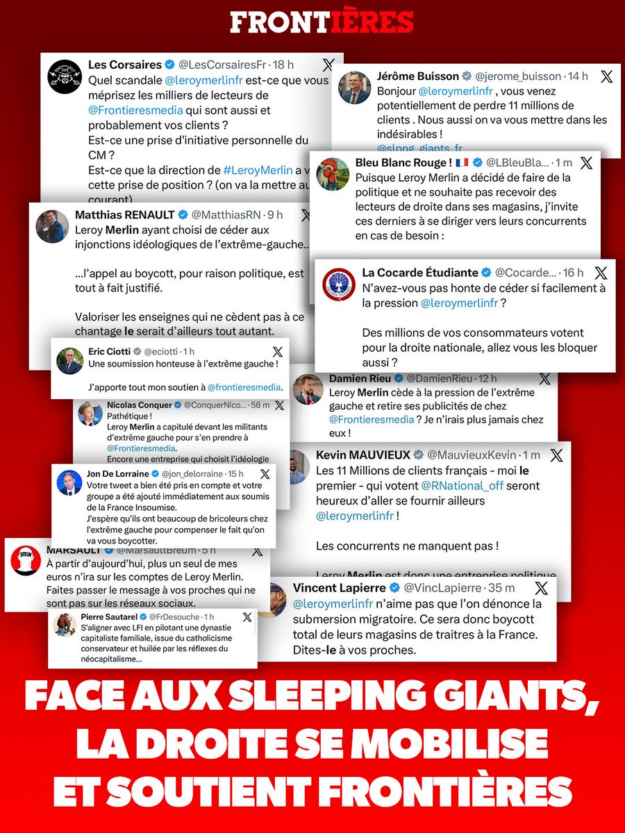 Frontieresmedia's tweet image. Merci à tous nos soutiens 🫶🏻

🚨 Depuis le lancement de la campagne D’HARCÈLEMENT EN LIGNE par les Sleeping Giants et LFI, vous êtes nombreux à nous avoir apporté votre soutien.

Internautes, élus, médias, influenceurs : MERCI 🙏🏻

👉 Riposte : frontieresmedia.fr/dons