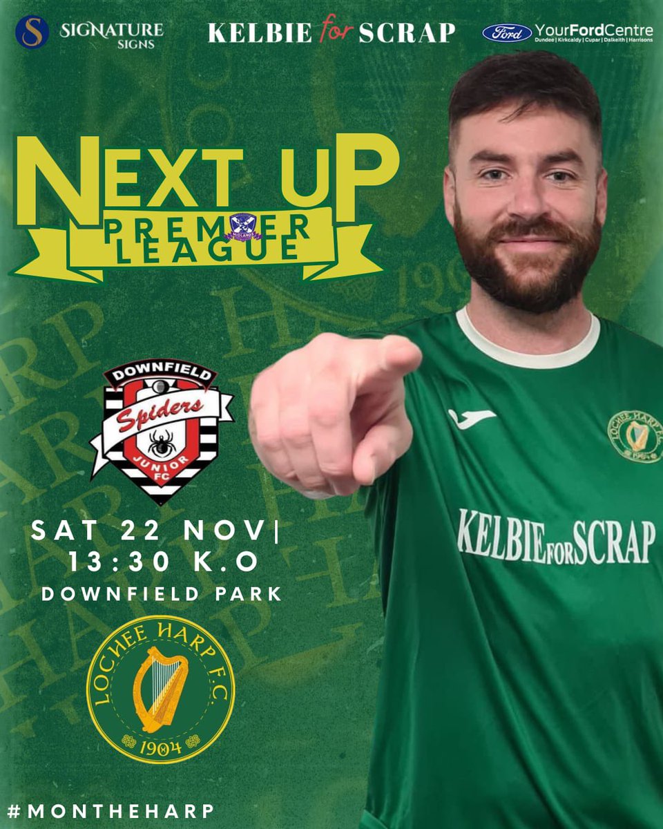 🟢🟢🟢 Midlands Football 🟢🟢🟢 

Next up, we head across to Downfield for our next league fixture. 

Kick off is at the earlier time of 1330pm.

#TheHarp