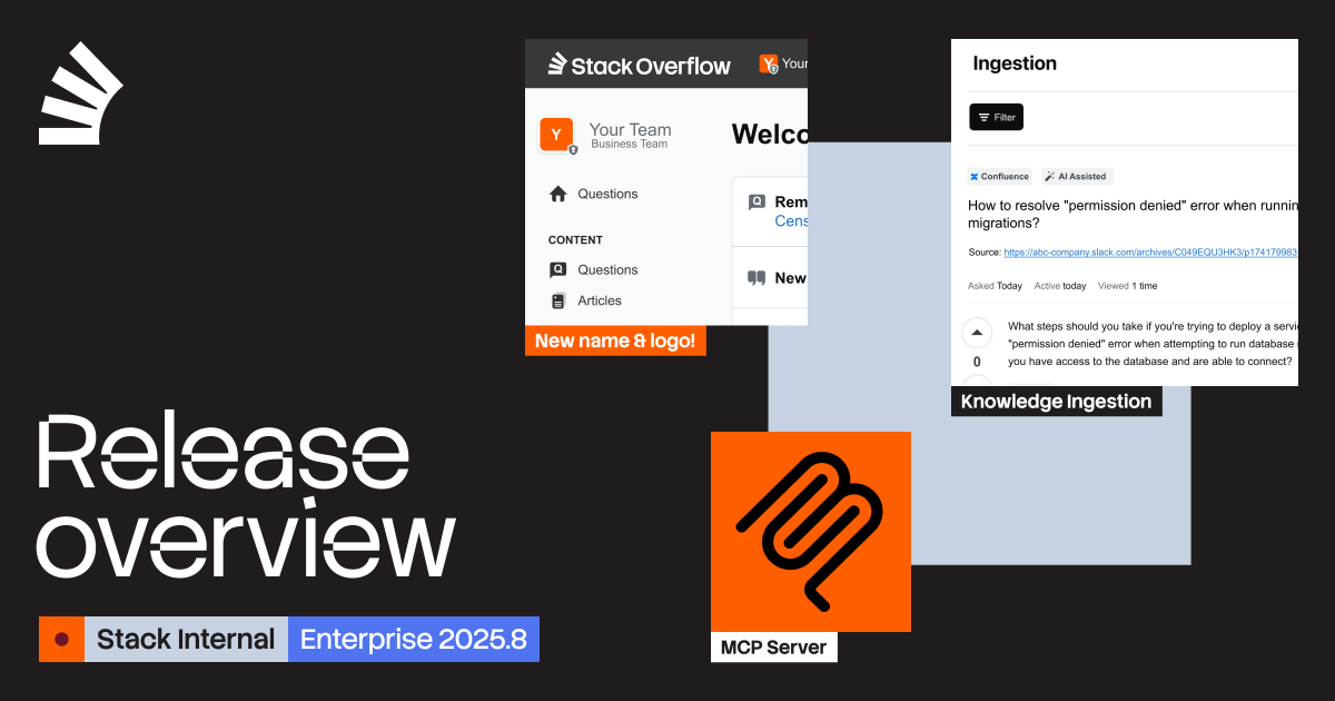 StackOverflow's tweet image. We have big news: Stack Internal is now live! 🚀  Formerly known as Stack Overflow for Teams, Stack Internal is the evolution of our enterprise intelligence system built for modern engineering teams, made powerful by Knowledge Ingestion, our bidirectional MCP Server, and the…