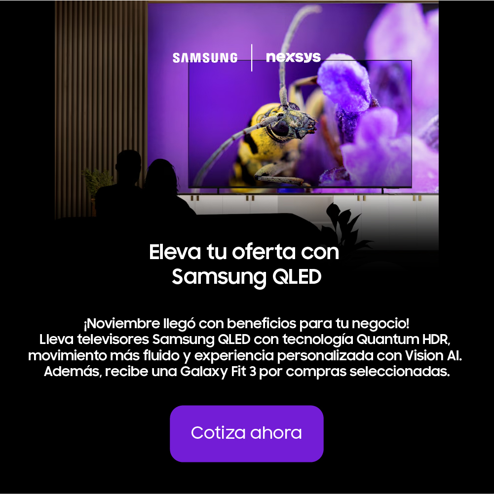 Nexsysla's tweet image. Eleva tu oferta con Samsung QLED y obtén una Galaxy Fit 3 por compras seleccionadas en noviembre. Potencia tu catálogo hoy.

Cotiza aquí
hubs.li/Q03SvWy60
#Samsung #Nexsys #QLED