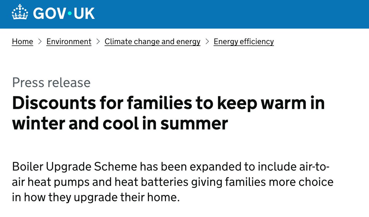 Great to see today's news that air-to-air heat pumps will be included in the Boiler Upgrade Scheme!

The scheme will offer a £2,500 discount for air-to-air heat pump installations - giving consumers a cheaper way to decarbonise their homes

x.com/watt_direction…