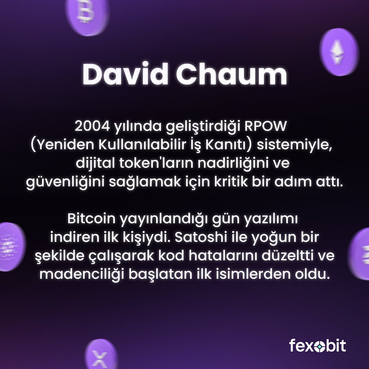 fexobit's tweet photo. Kripto Öncüleri serimizde bu hafta: David Chaum! 🔍
"Dijital Paranın Babası" olarak bilinen, DigiCash ile anonim ödeme ve şifreleme teknolojilerinin temelini atan efsane isim! 🚀
#Fexobit #KriptoÖncüleri #DavidChaum #DigiCash https://t.co/97nliFg2R5