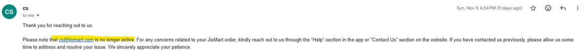 TylerDu30233995's tweet photo. @RelianceDigital DM'ed details, still nothing from @RelianceDigital 
15 days since return raised for a TV sent w/o legs. Till date no action/call from them #RelianceScam
Support's incompetence in 3 images
1 - Website support details
2 - Same support sending to jiomart
3 - Jiomart email not exist https://t.co/vIfHRexSjW